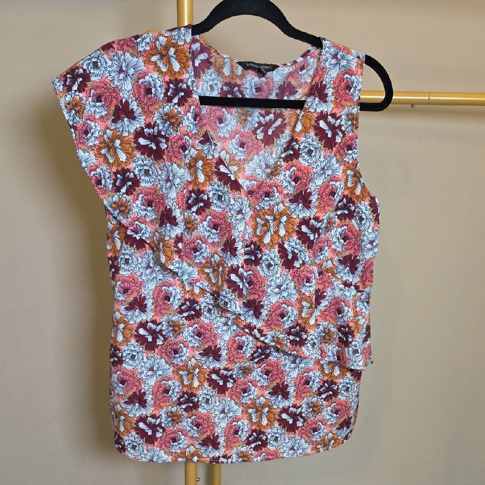 Banana Republic Floral V-Neck Assymetric Sleeveless in Burgundy, Mustard & White